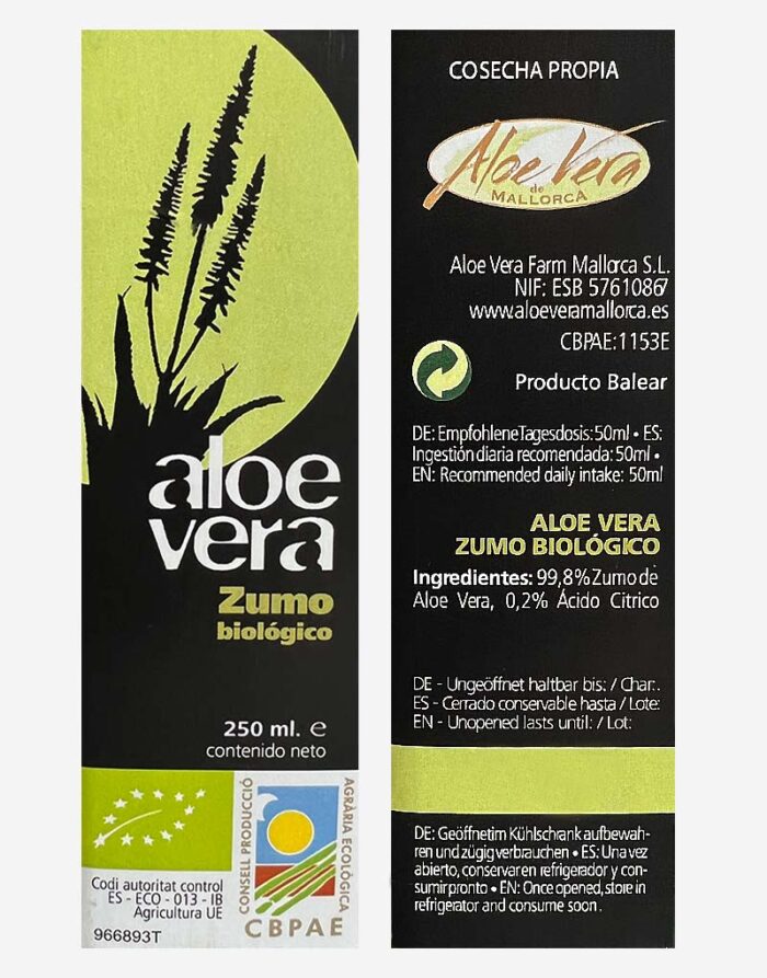 Etikett Aloe Vera de Mallorca Saft