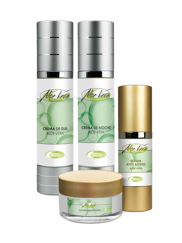Anti Aging Set Tagescreme Nachtcreme Serum Peeling Biodaloe