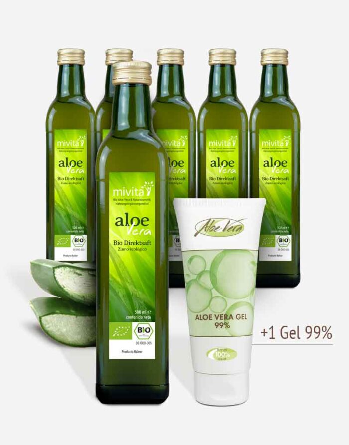 6er Bio Aloe Vera Saft + 1 x Aloe Vera Gel 99%