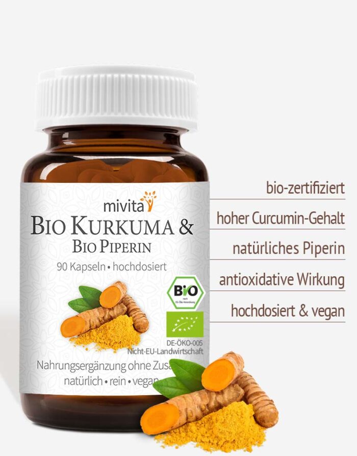 Bio Kurkuma mit Piperin aus schwarzem Bio Pfeffer