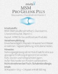 MSM Pro Gelenk Plus Etikett Inhaltsstoffe