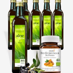 6er Bio Aloe Vera und Bio Aronia Saft + Kurkuma