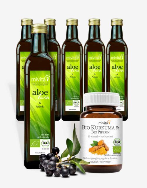 6er Bio Aloe Vera und Bio Aronia Saft + Kurkuma