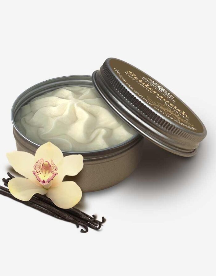 Premium Körperbutter Seidenweich Tiegel geöffnet